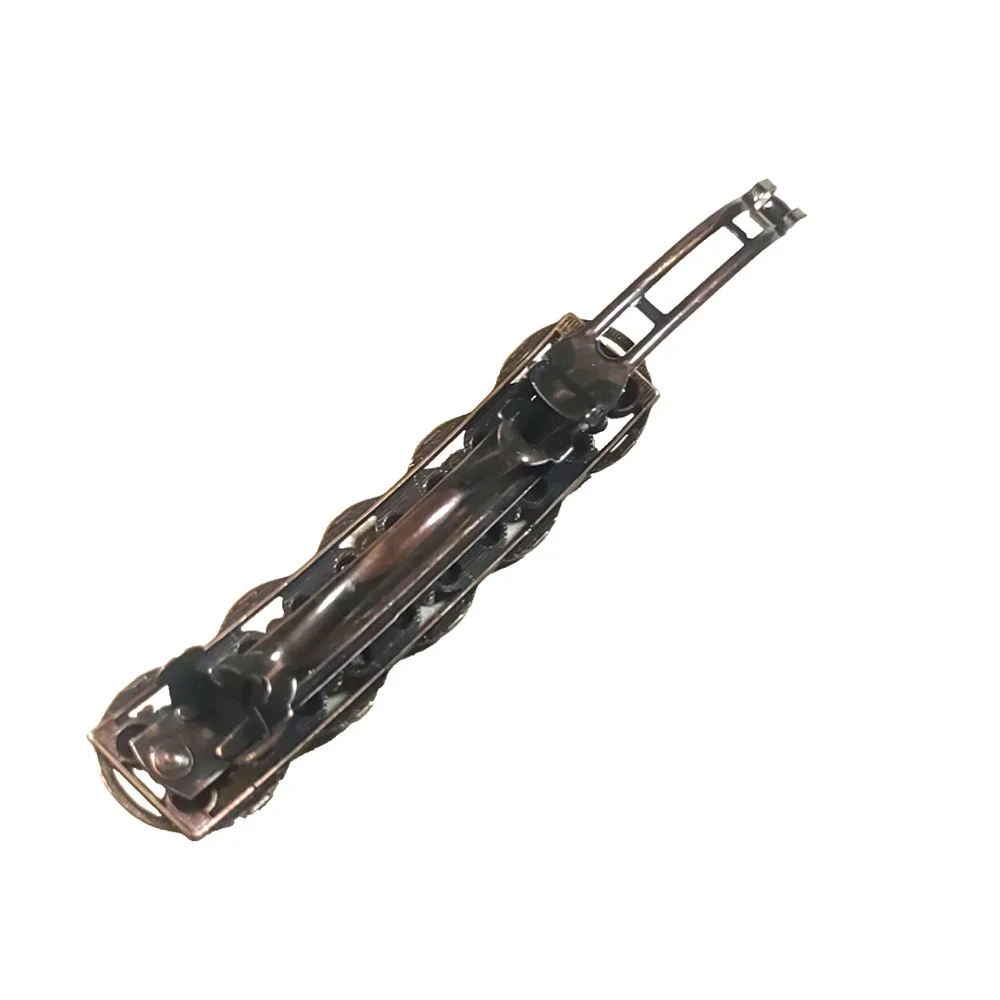 Hair Barrette Tension Clip Copper Tone Iridescent Rhinestone Classic Roman